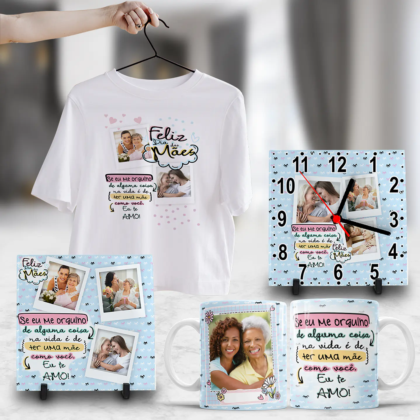 Pack Dia das Mães Artes Canecas, Camisetas, Almofadas, Relógio 8
