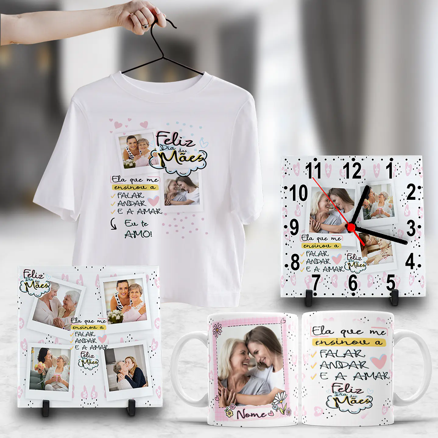 Pack Dia das Mães Artes Canecas, Camisetas, Almofadas, Relógio 10