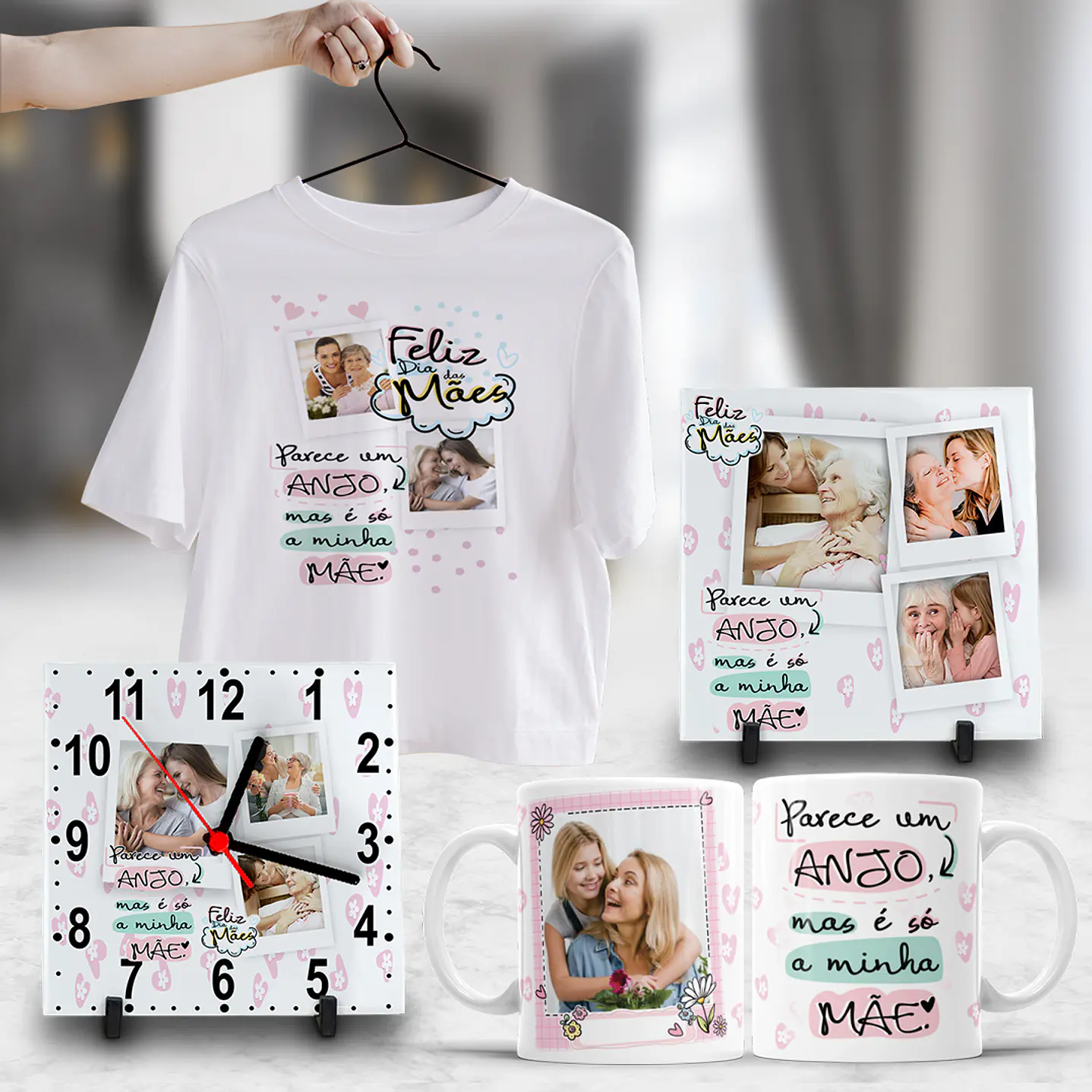 Pack Dia das Mães Artes Canecas, Camisetas, Almofadas, Relógio 13