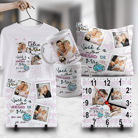 Pack Dia das Mães Artes Canecas, Camisetas, Almofadas, Relógio