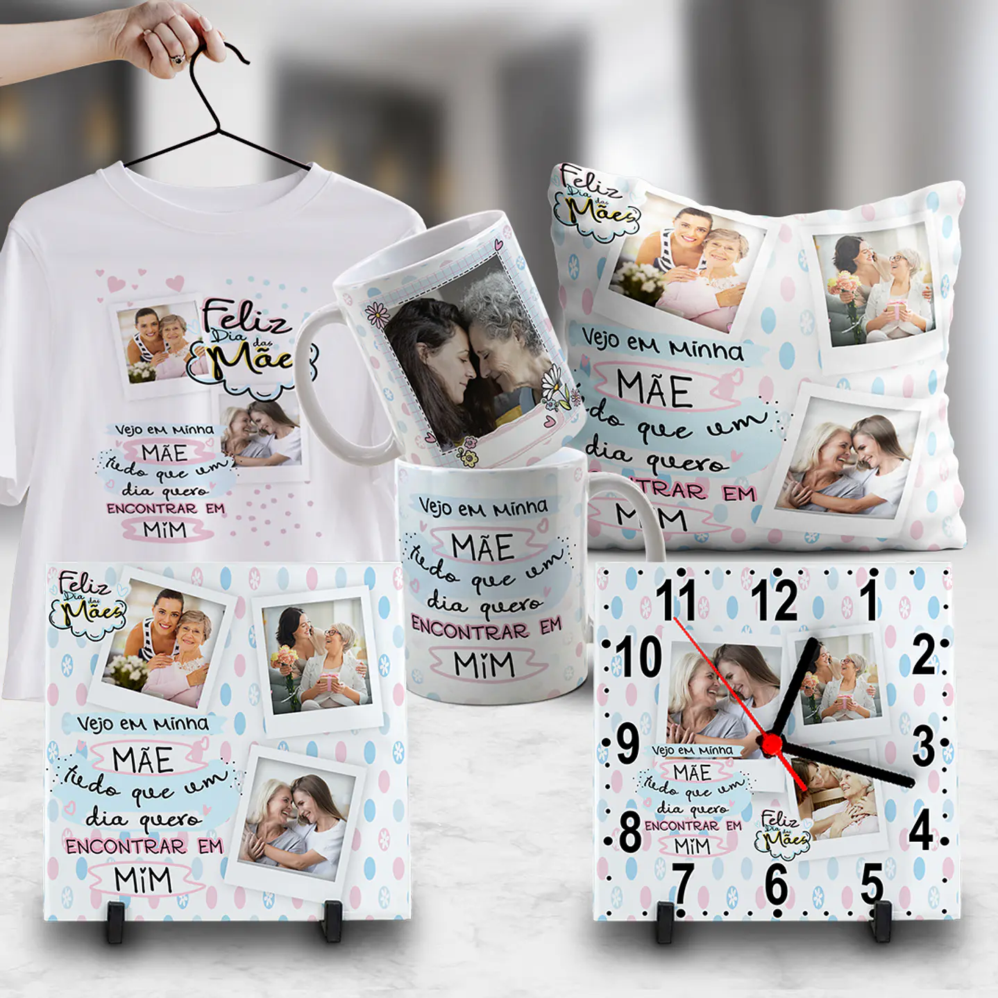 Pack Dia das Mães Artes Canecas, Camisetas, Almofadas, Relógio 14