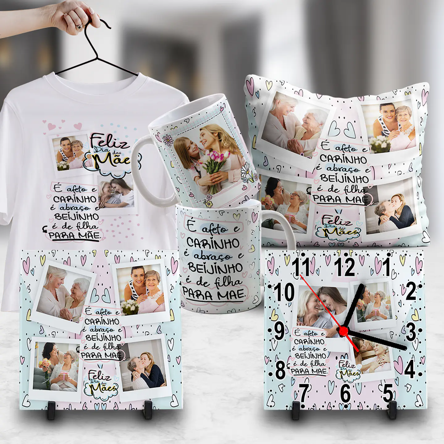 Pack Dia das Mães Artes Canecas, Camisetas, Almofadas, Relógio 15