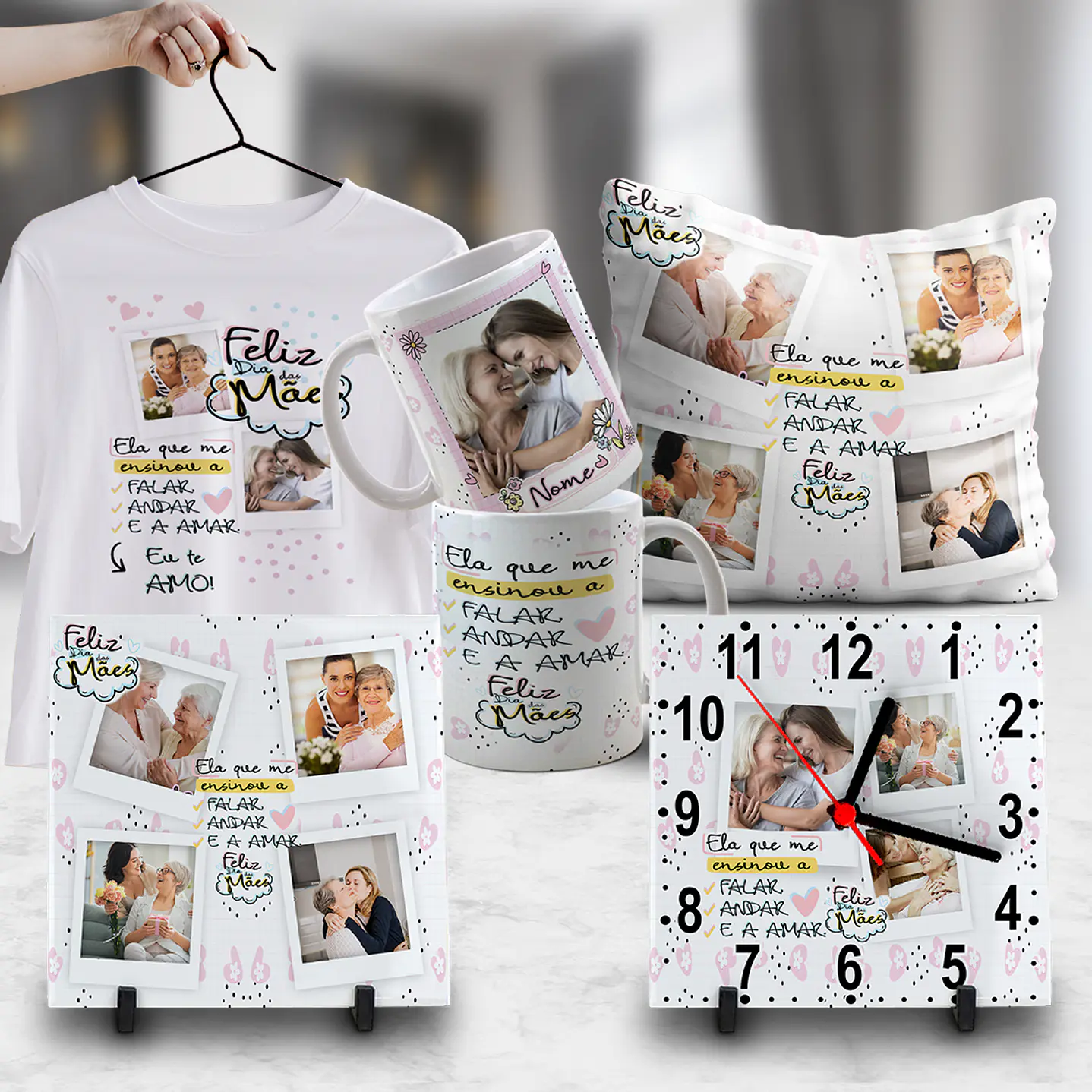 Pack Dia das Mães Artes Canecas, Camisetas, Almofadas, Relógio 18