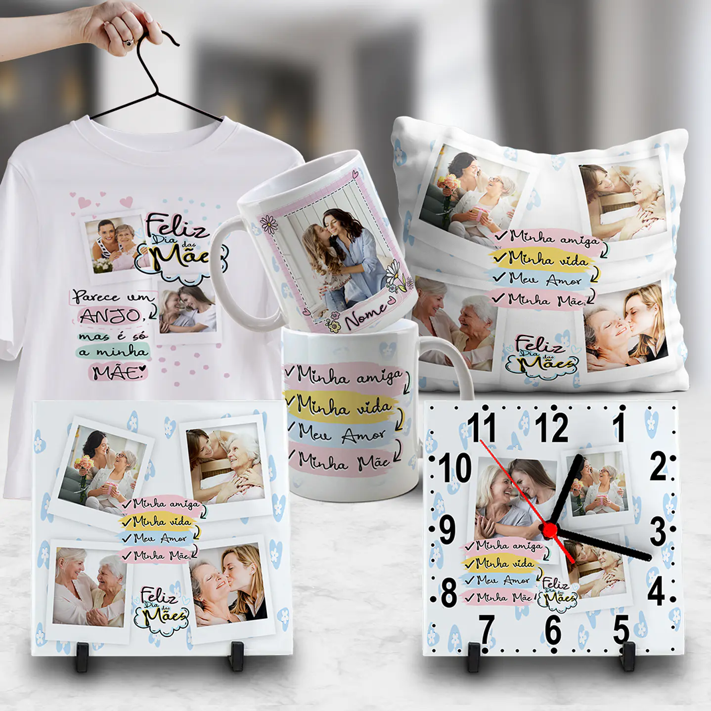 Pack Dia das Mães Artes Canecas, Camisetas, Almofadas, Relógio 21