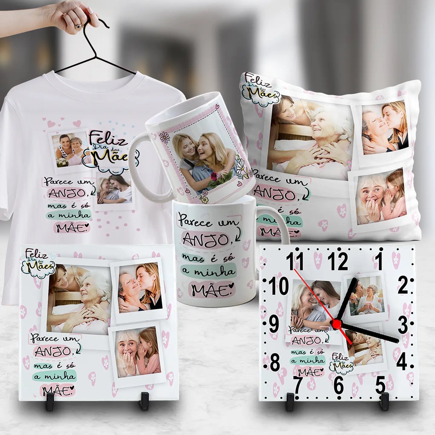 Pack Dia das Mães Artes Canecas, Camisetas, Almofadas, Relógio 22