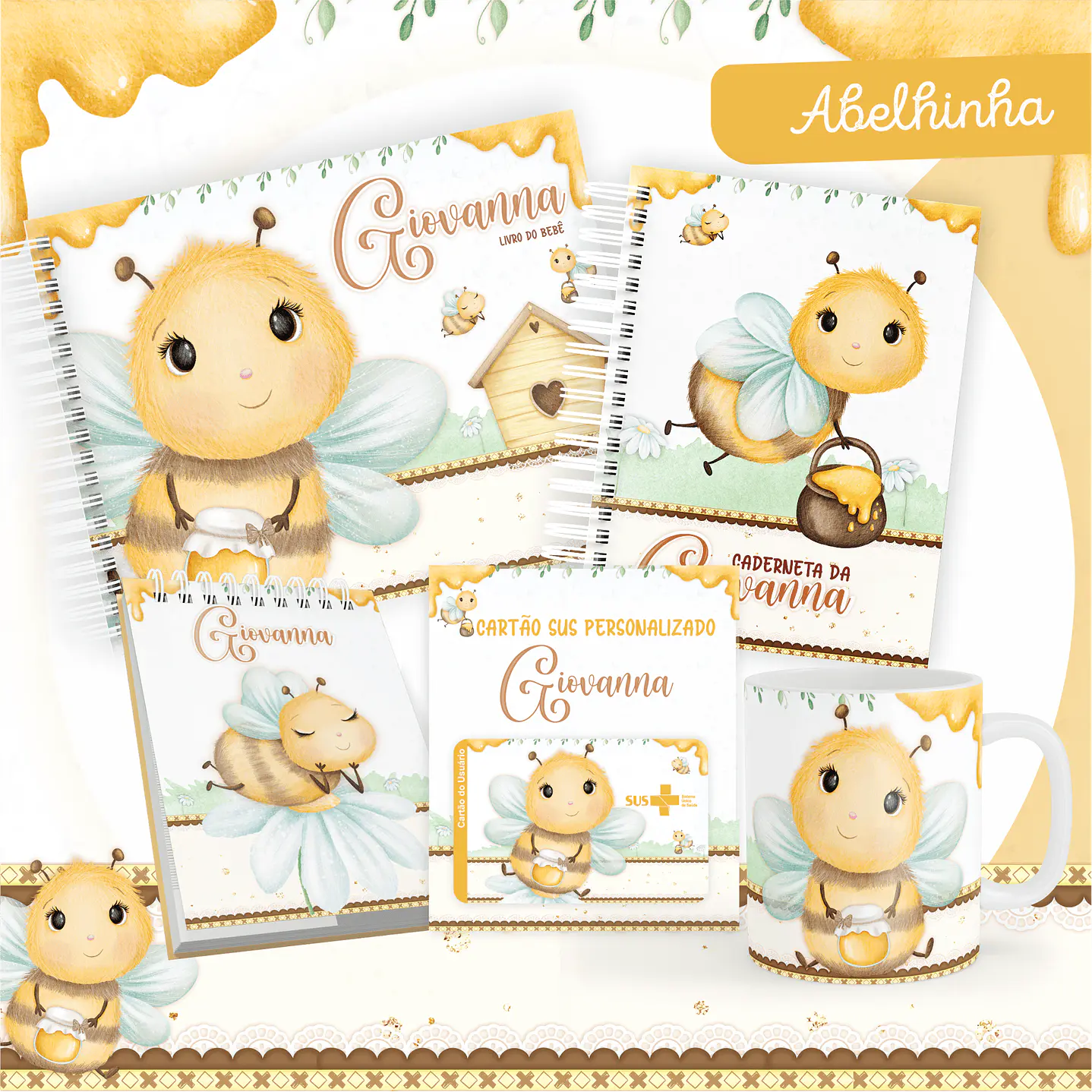 Kit Digital Encadernação Abelhinha Baby Caderneta e Livro do bebê 1