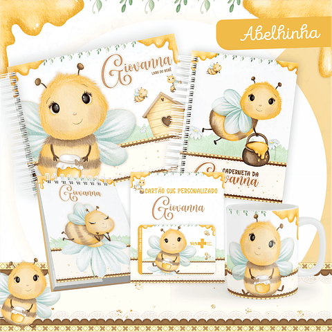 Kit Digital Encadernação Abelhinha Baby Caderneta e Livro do bebê