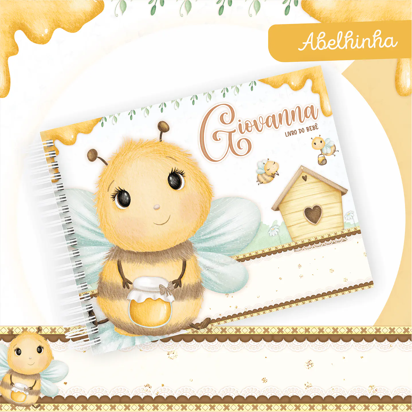 Kit Digital Encadernação Abelhinha Baby Caderneta e Livro do bebê 3