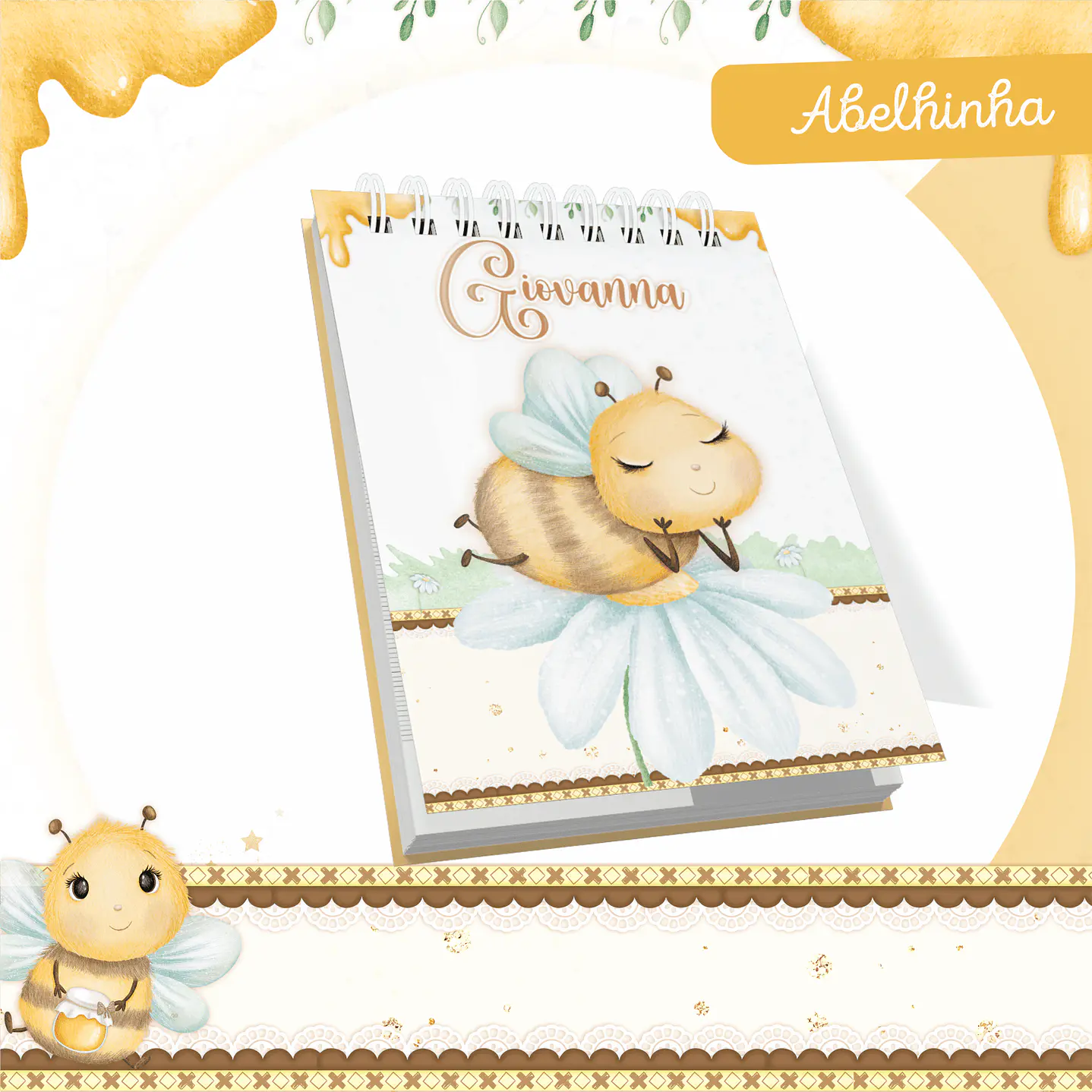 Kit Digital Encadernação Abelhinha Baby Caderneta e Livro do bebê 7