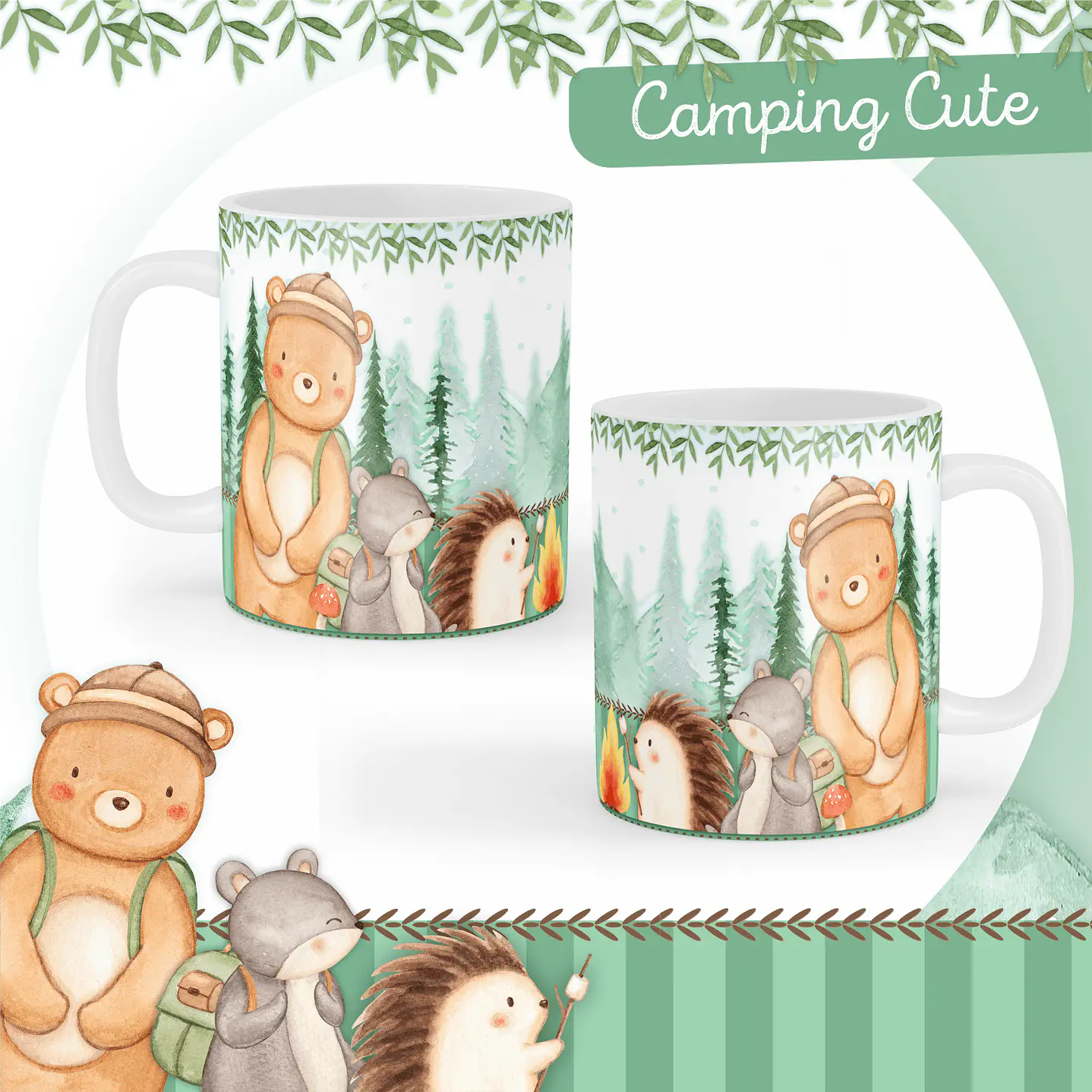 Kit Digital Encadernação Animais Camping Caderneta e Livro do bebê 2