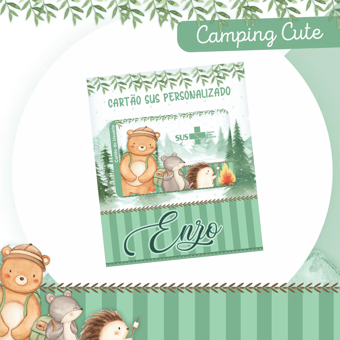 Kit Digital Encadernação Animais Camping Caderneta e Livro do bebê 3