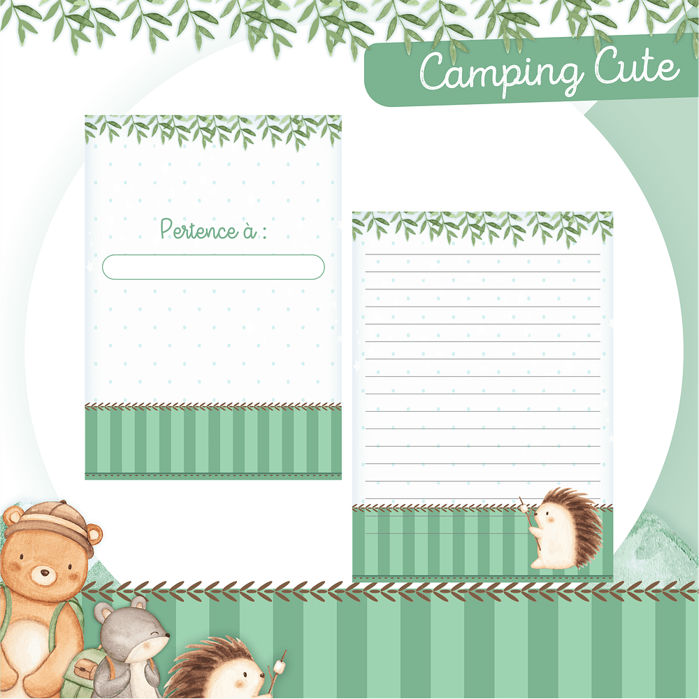 Kit Digital Encadernação Animais Camping Caderneta e Livro do bebê