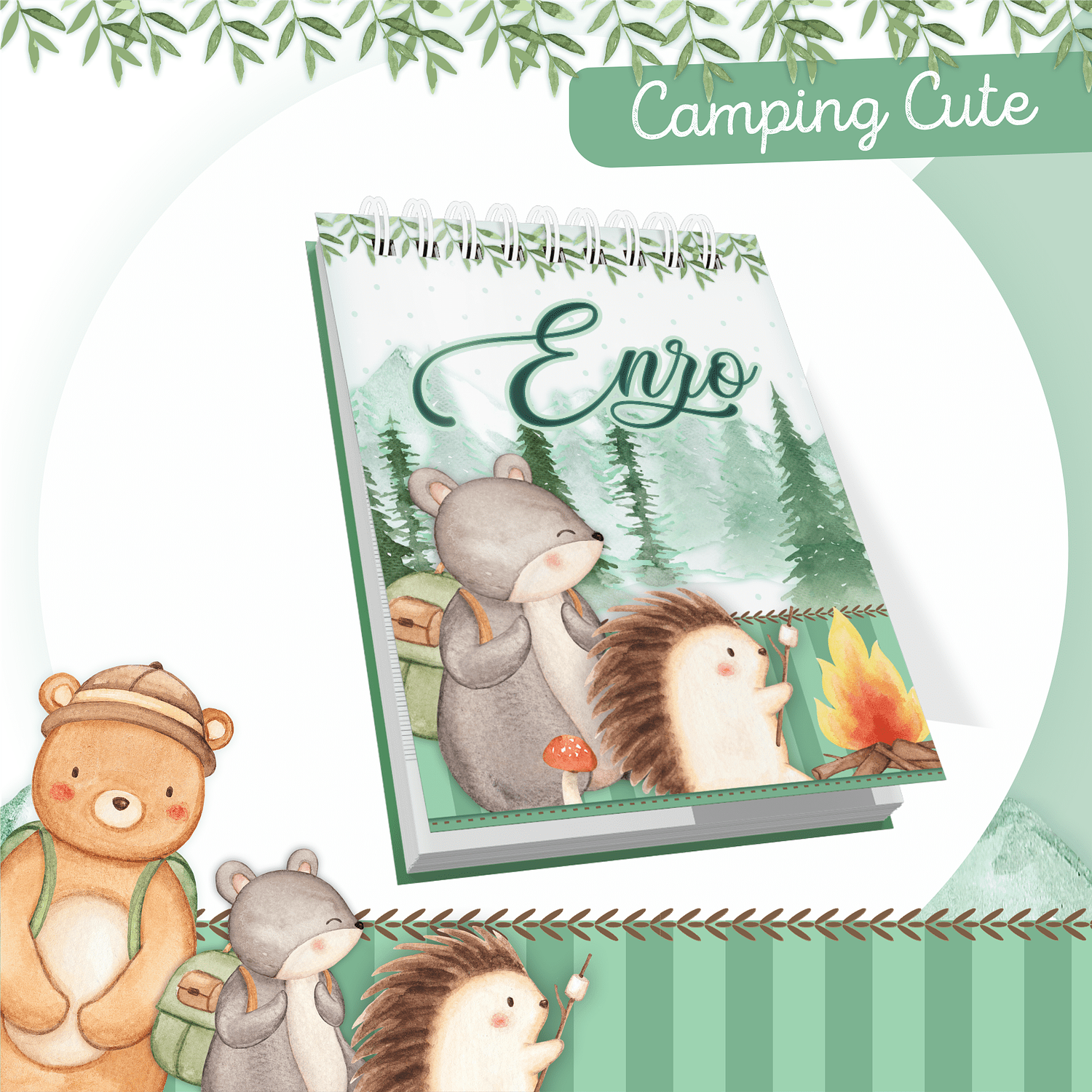 Kit Digital Encadernação Animais Camping Caderneta e Livro do bebê 5