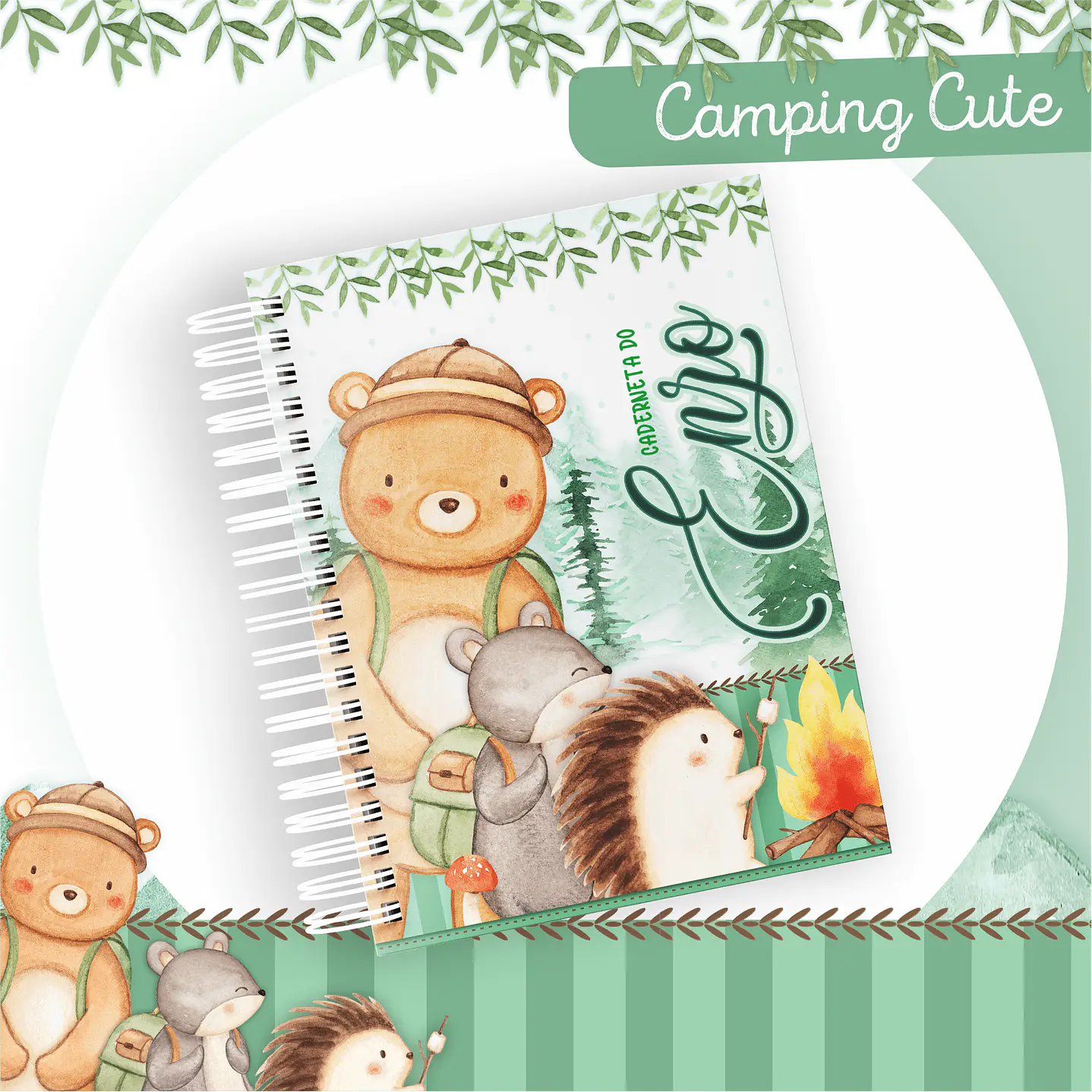 Kit Digital Encadernação Animais Camping Caderneta e Livro do bebê 8