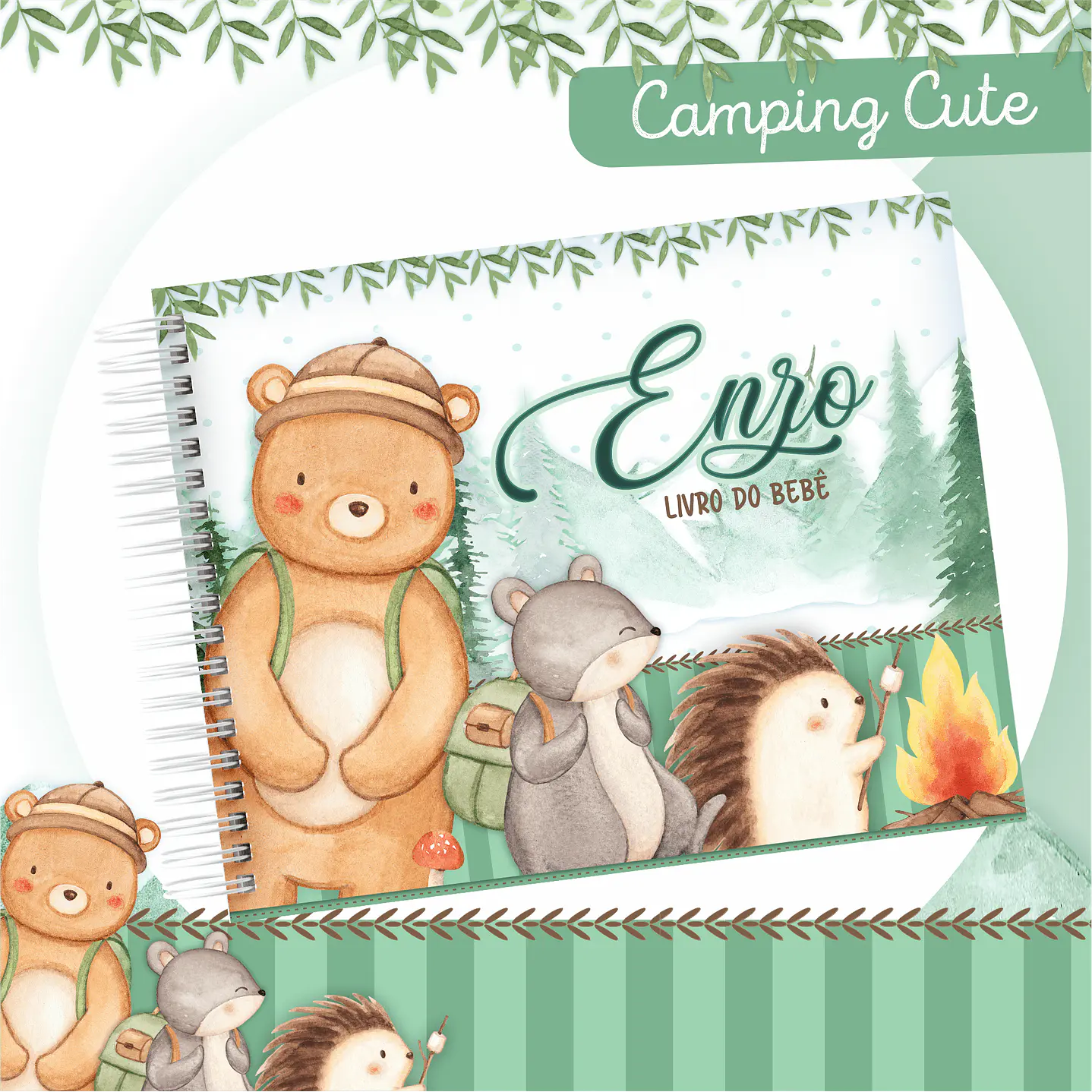 Kit Digital Encadernação Animais Camping Caderneta e Livro do bebê 9