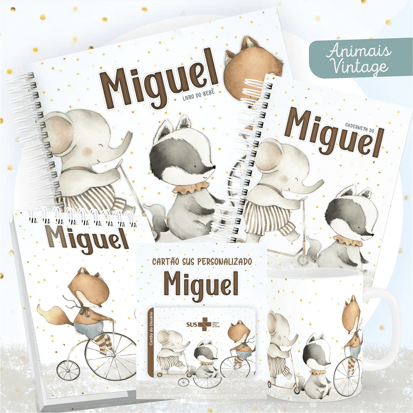 Kit Digital Encadernação Animais Caderneta e Livro do bebê 1