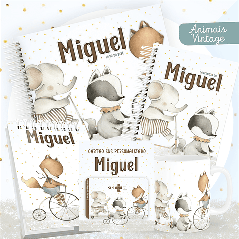 Kit Digital Encadernação Animais Caderneta e Livro do bebê