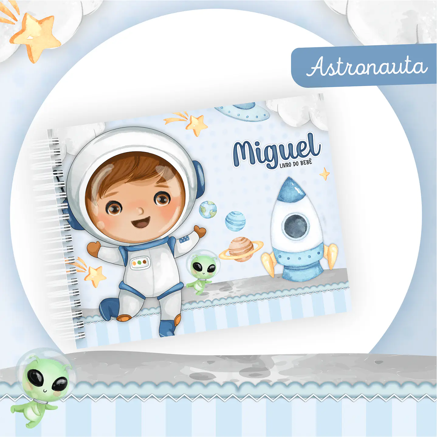 Kit Digital Encadernação Astronauta Caderneta e Livro do bebê 2