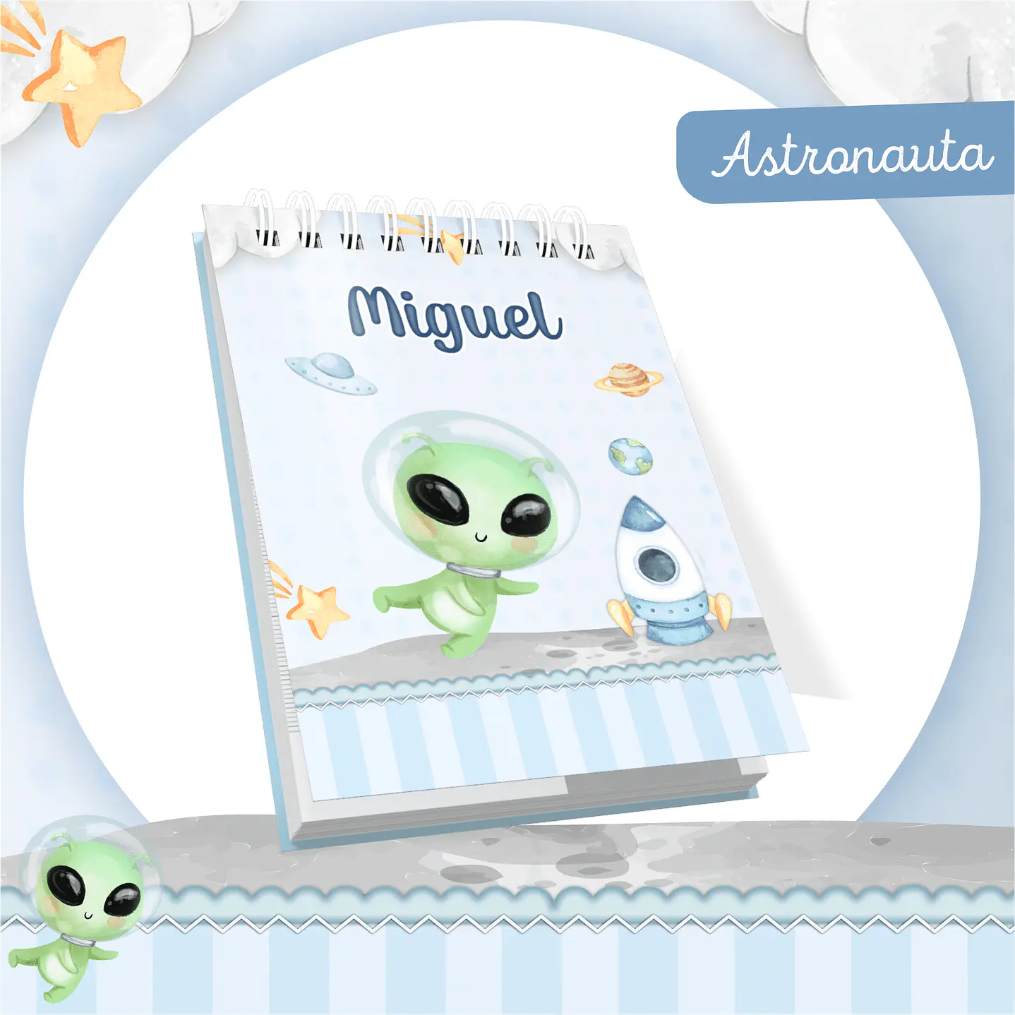 Kit Digital Encadernação Astronauta Caderneta e Livro do bebê 3