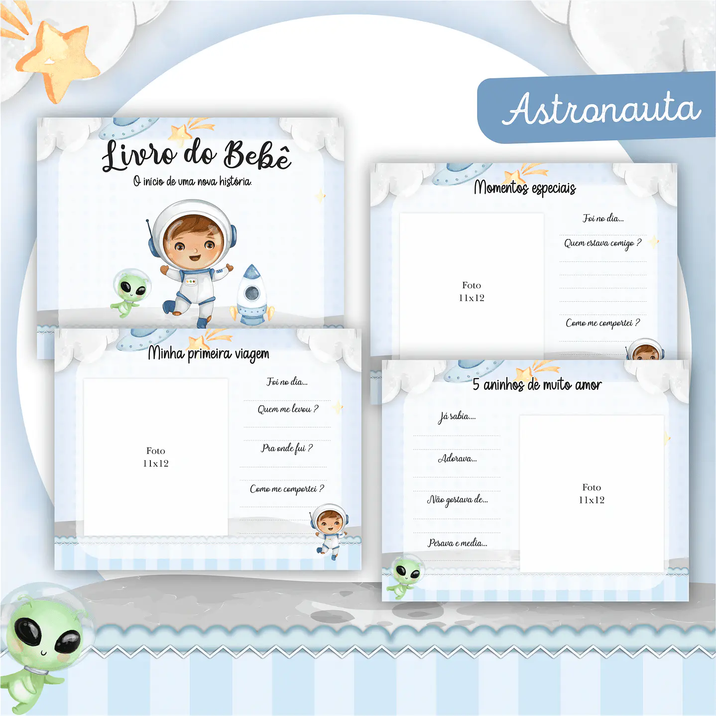 Kit Digital Encadernação Astronauta Caderneta e Livro do bebê 4