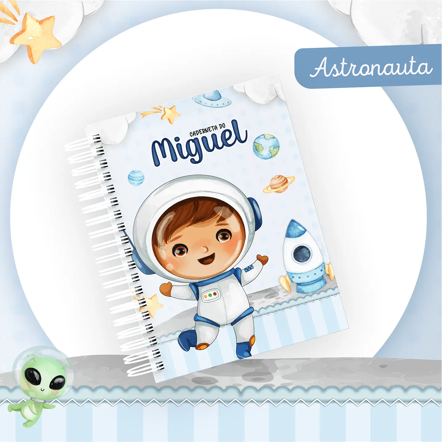 Kit Digital Encadernação Astronauta Caderneta e Livro do bebê 5