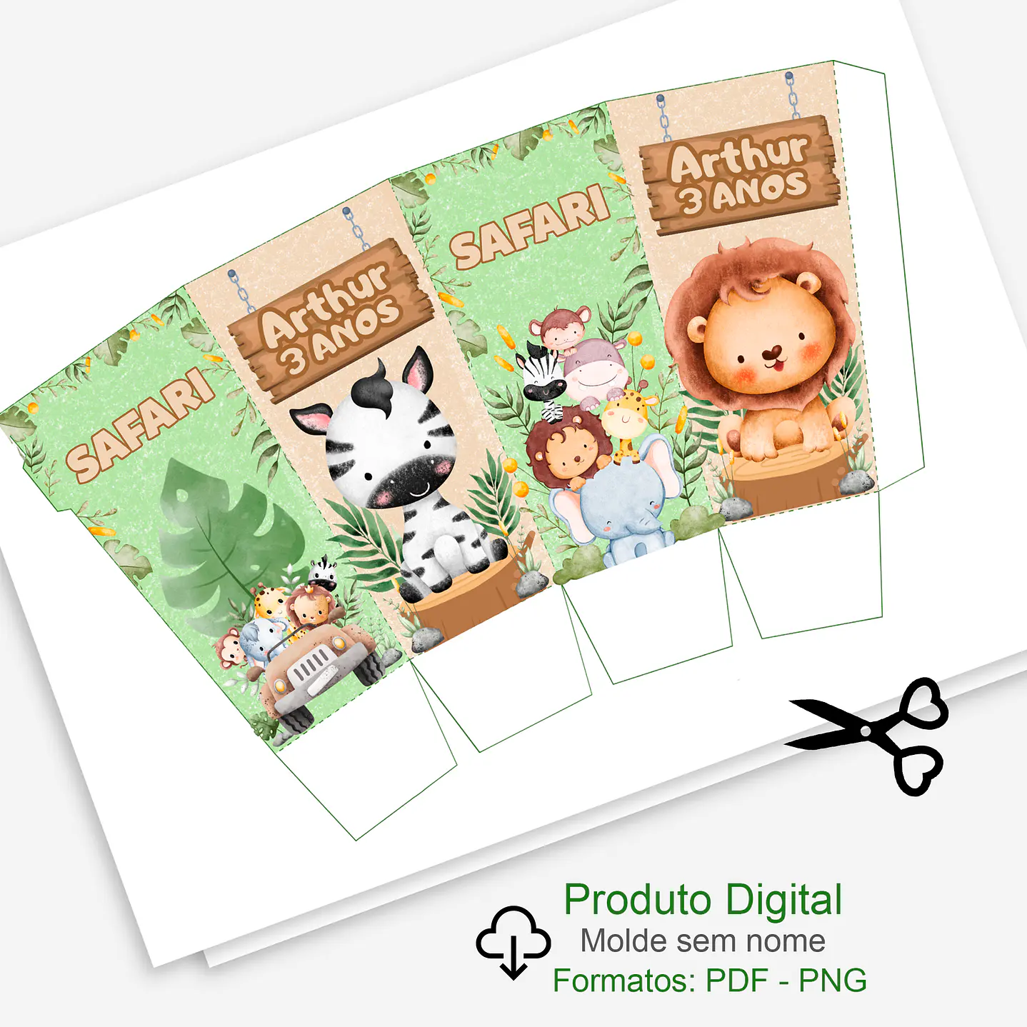 Molde Caixinha de pipoca para aniversario infantil Safari Divertido  1