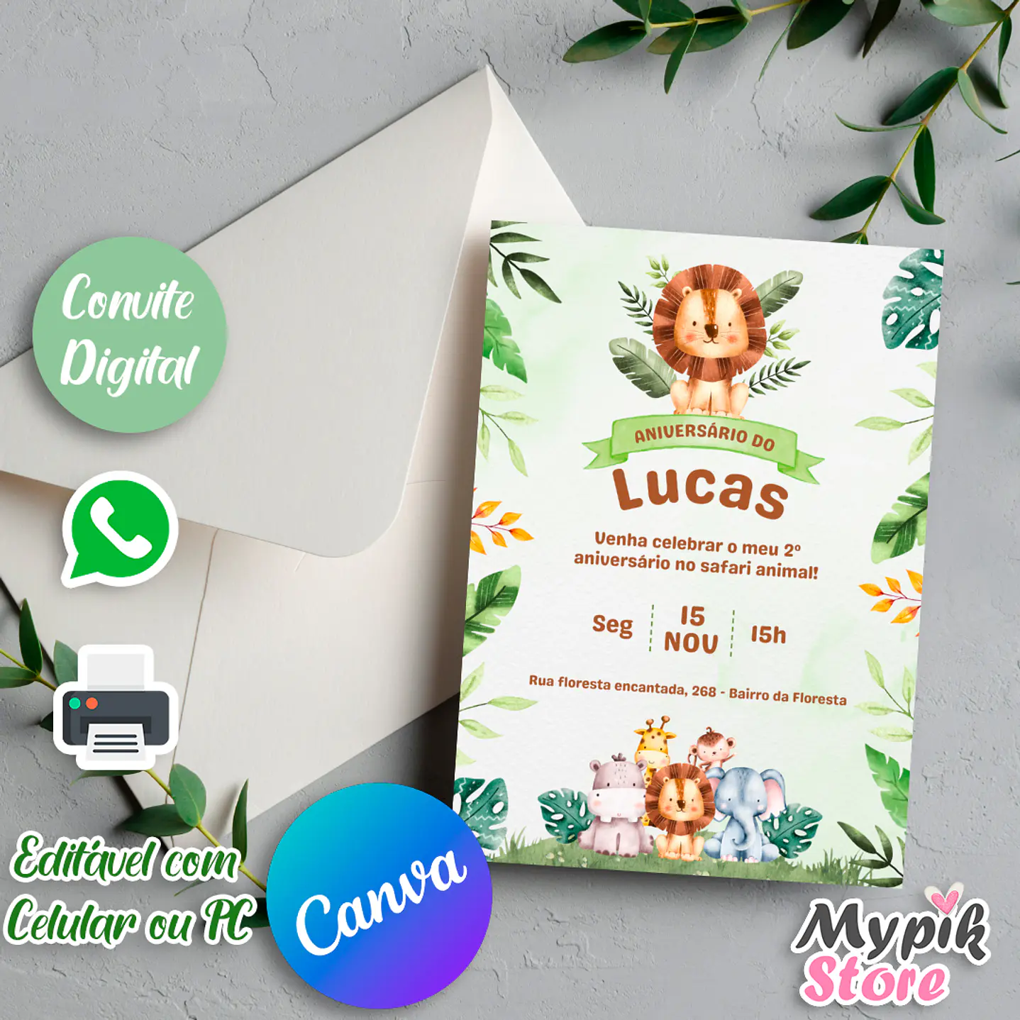 Convite Digital Safari - Editável com Canva 1