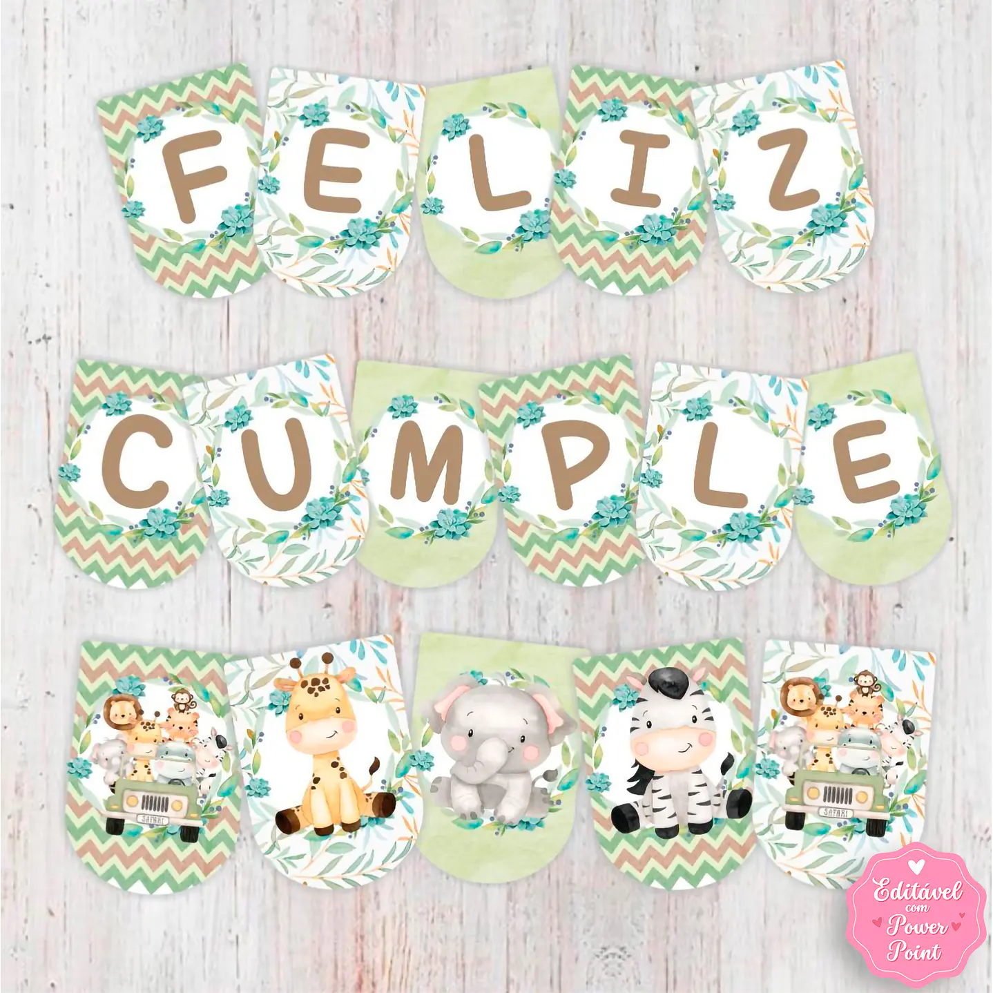 Kit Festa Safari Aquarela Texto editável com Powerpoint  6