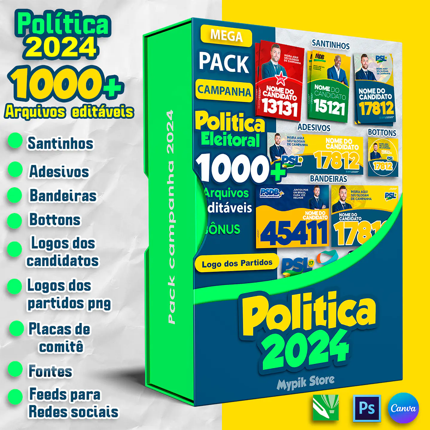 Mega Pack do Candidato Editável - Políticas Eleições 2024 Artes editáveis 1
