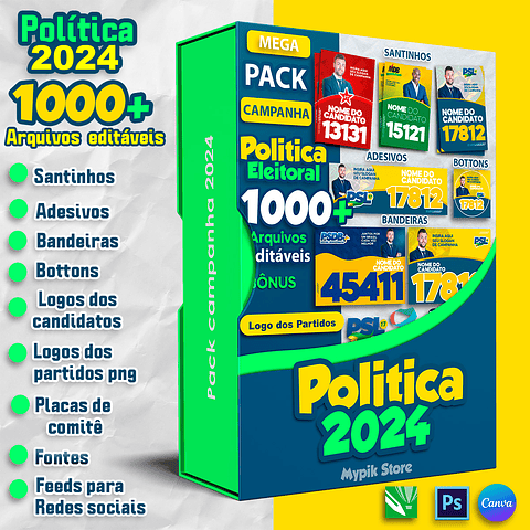 Mega Pack do Candidato Editável - Políticas Eleições 2024 Artes editáveis