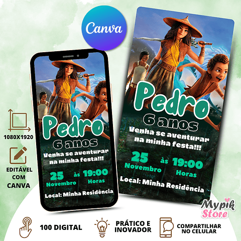 Convite Digital Raya - Editável com Canva