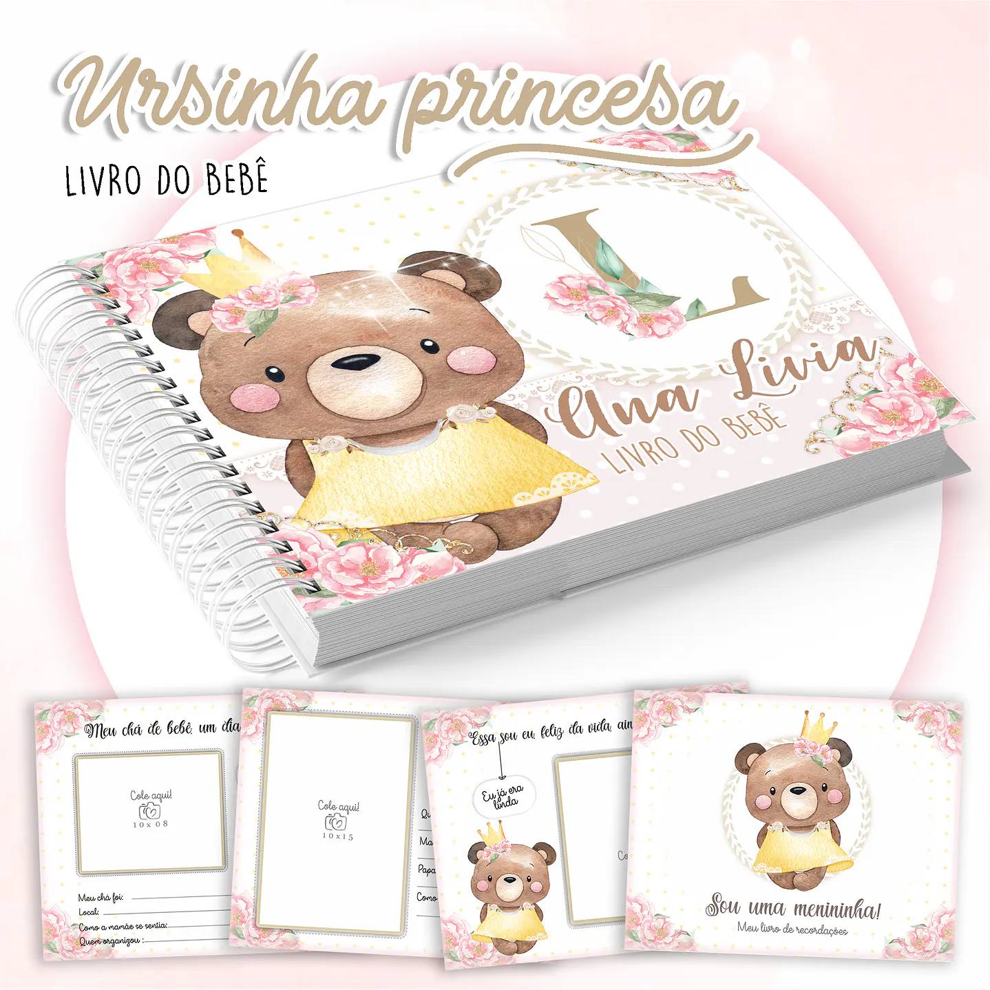 Kit Digital Caderneta e Livro do bebê Ursinha Princesa  2
