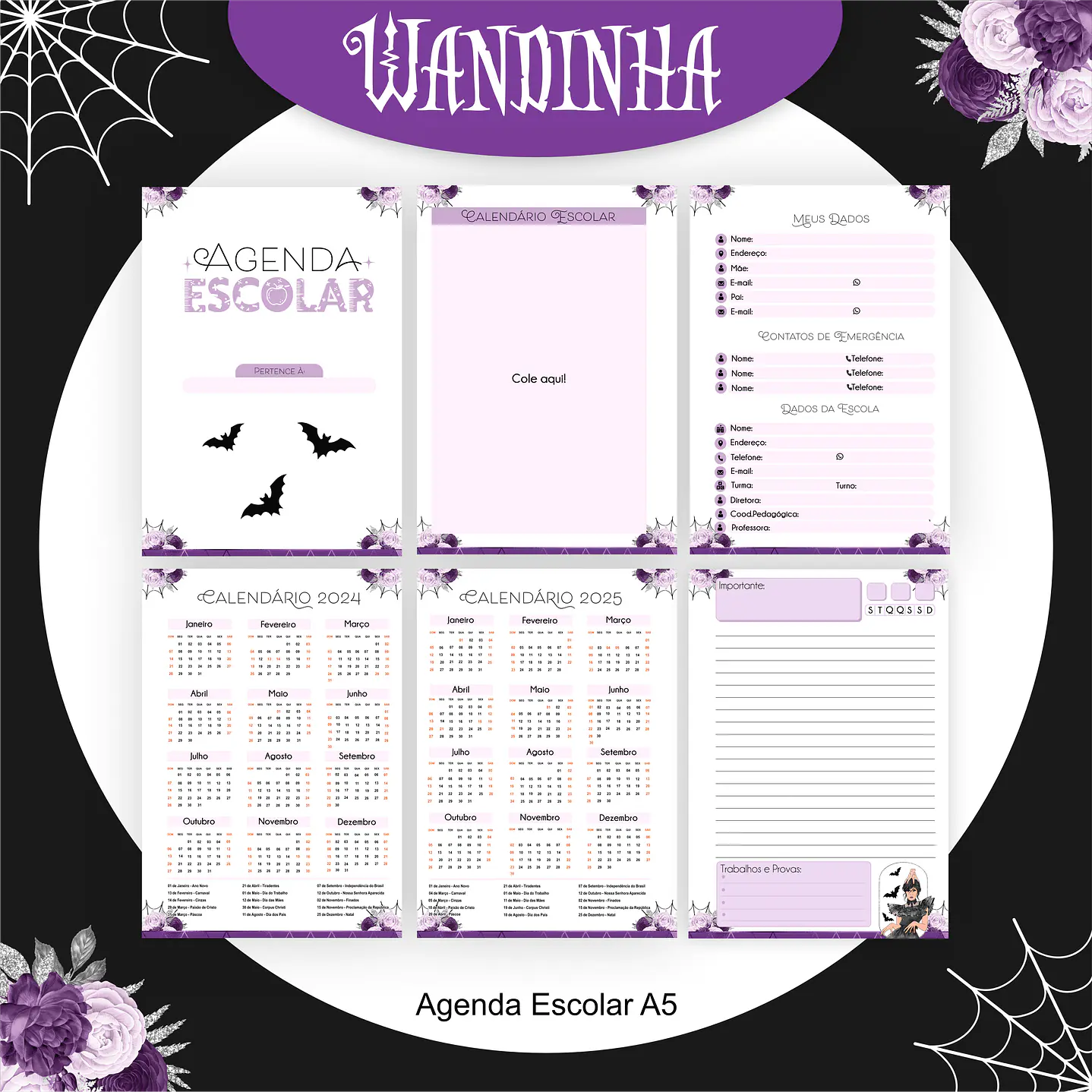 Kit Digital Encadernação Wandinha  - Volta às Aulas Completo 2