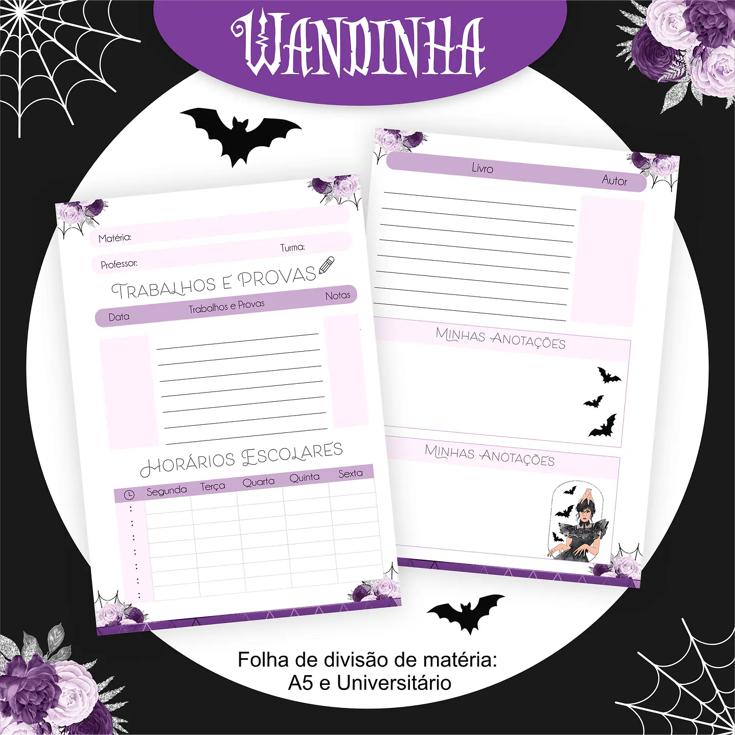 Kit Digital Encadernação Wandinha  - Volta às Aulas Completo 4