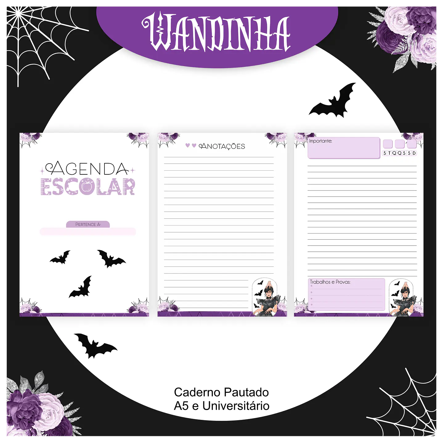 Kit Digital Encadernação Wandinha  - Volta às Aulas Completo 11