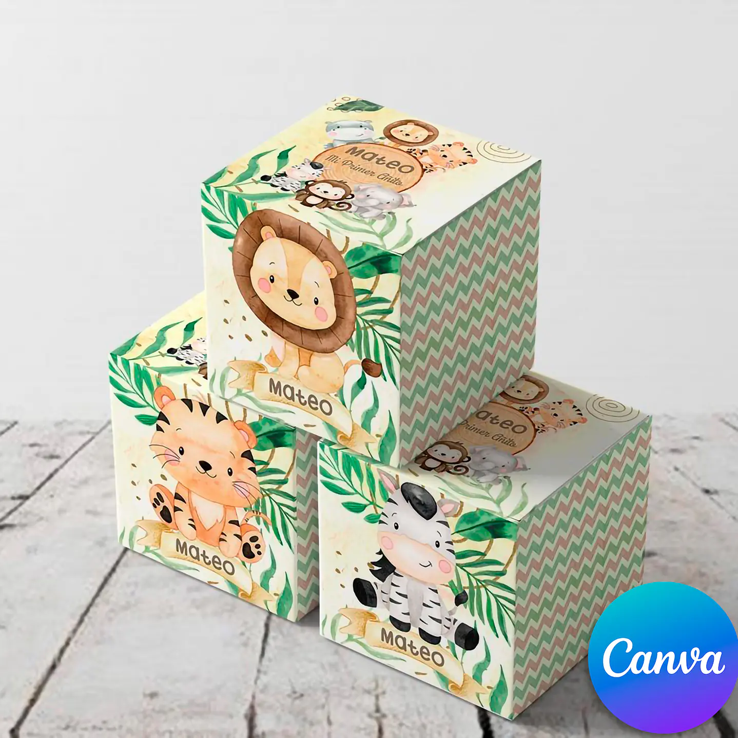 Kit Festa Safari Aquarela Texto editável com Canva 5