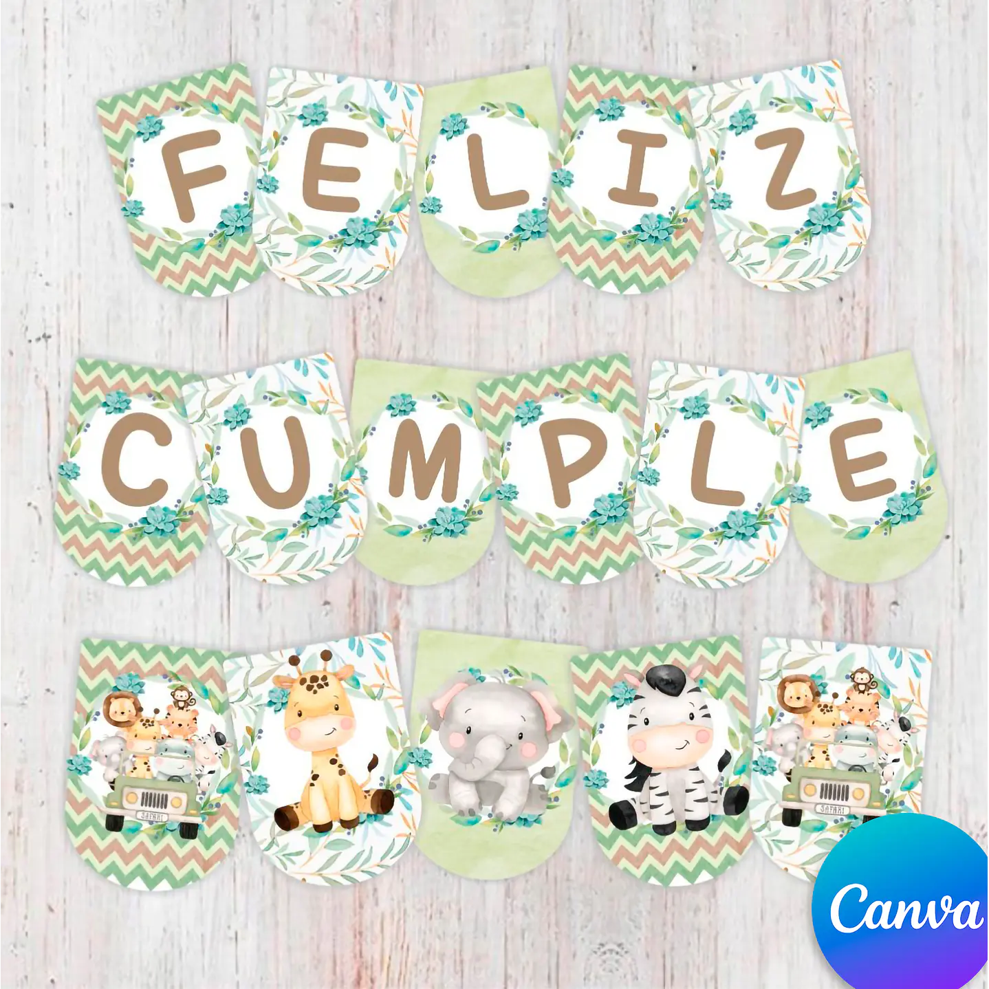 Kit Festa Safari Aquarela Texto editável com Canva 6