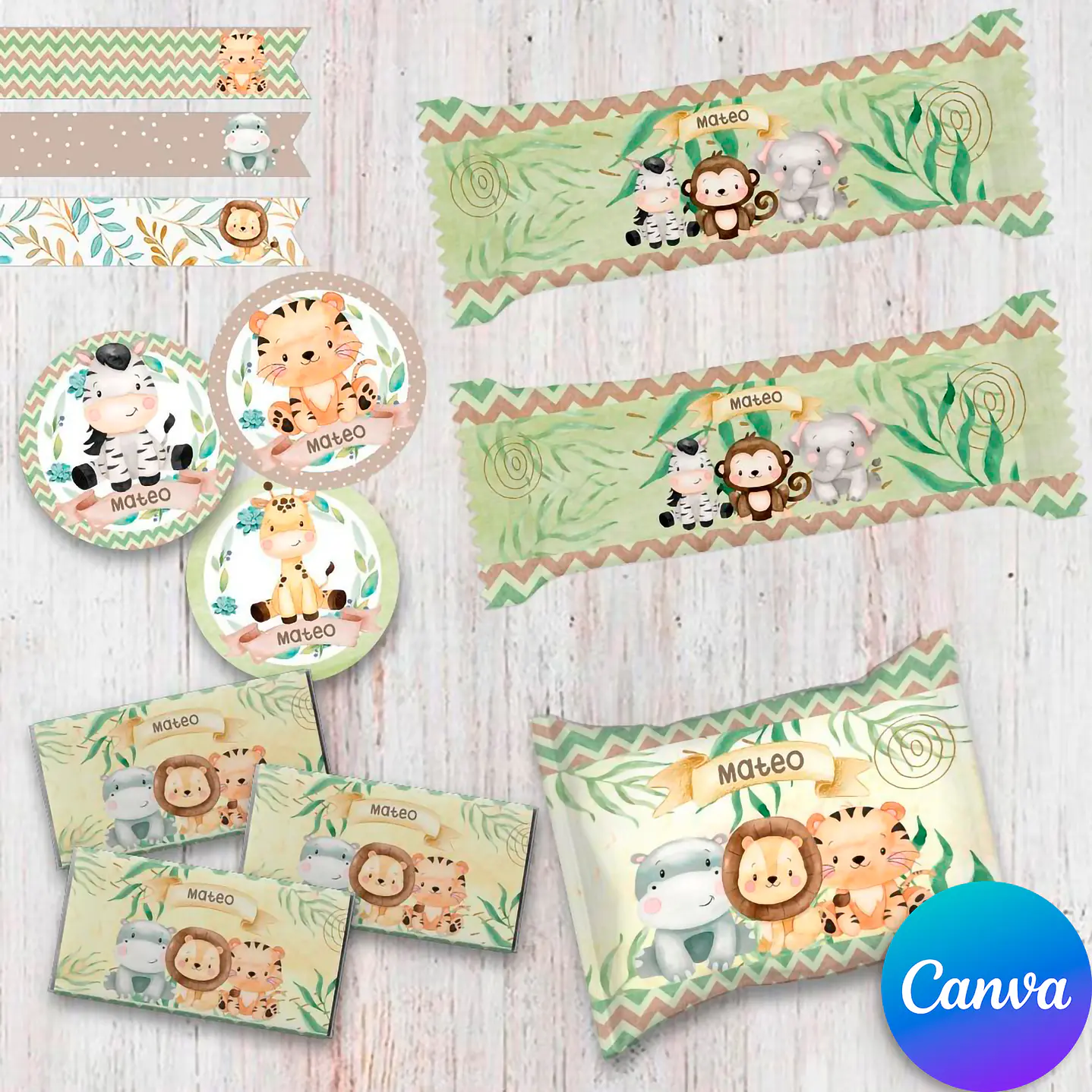Kit Festa Safari Aquarela Texto editável com Canva 7