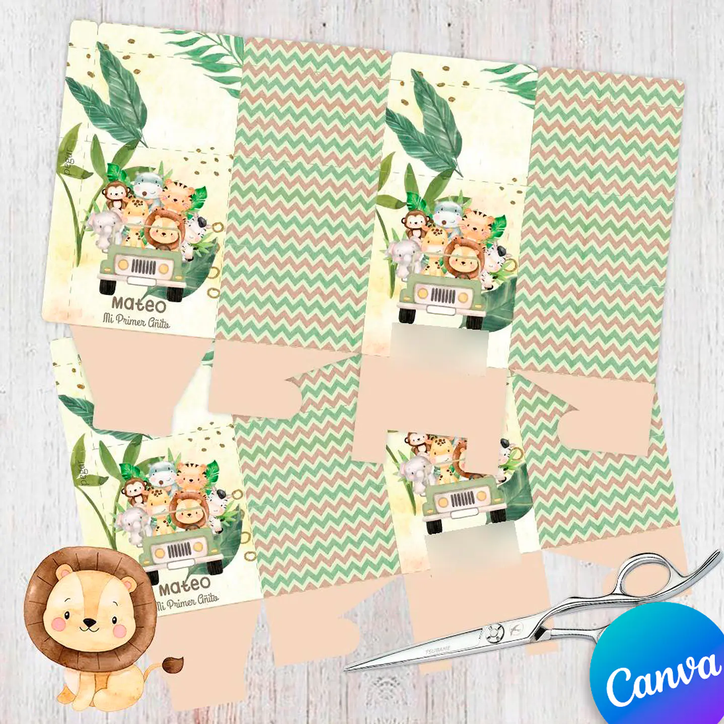 Kit Festa Safari Aquarela Texto editável com Canva 8