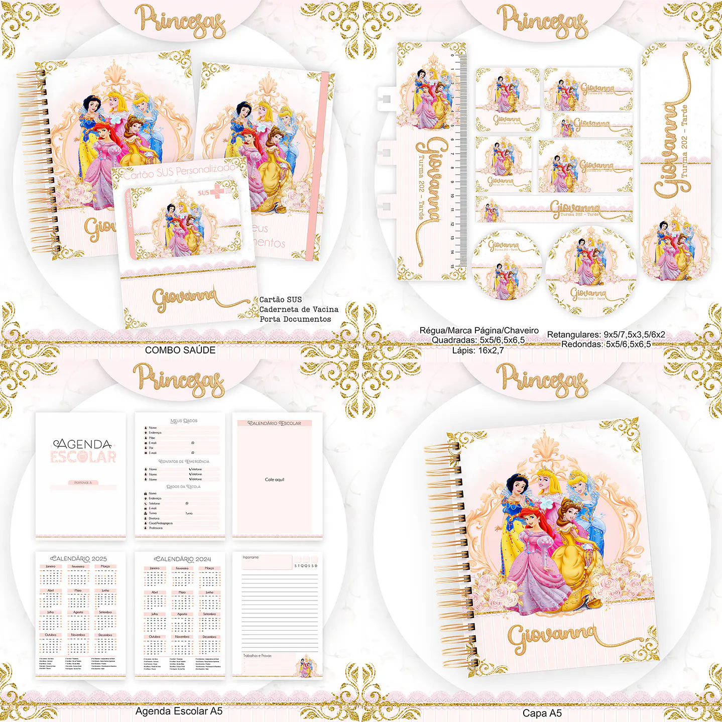 Kit Digital Encadernação Princesas  - Volta às Aulas Completo 2