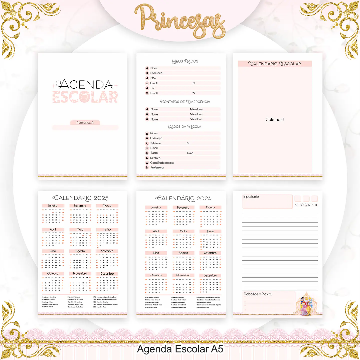 Kit Digital Encadernação Princesas  - Volta às Aulas Completo 3