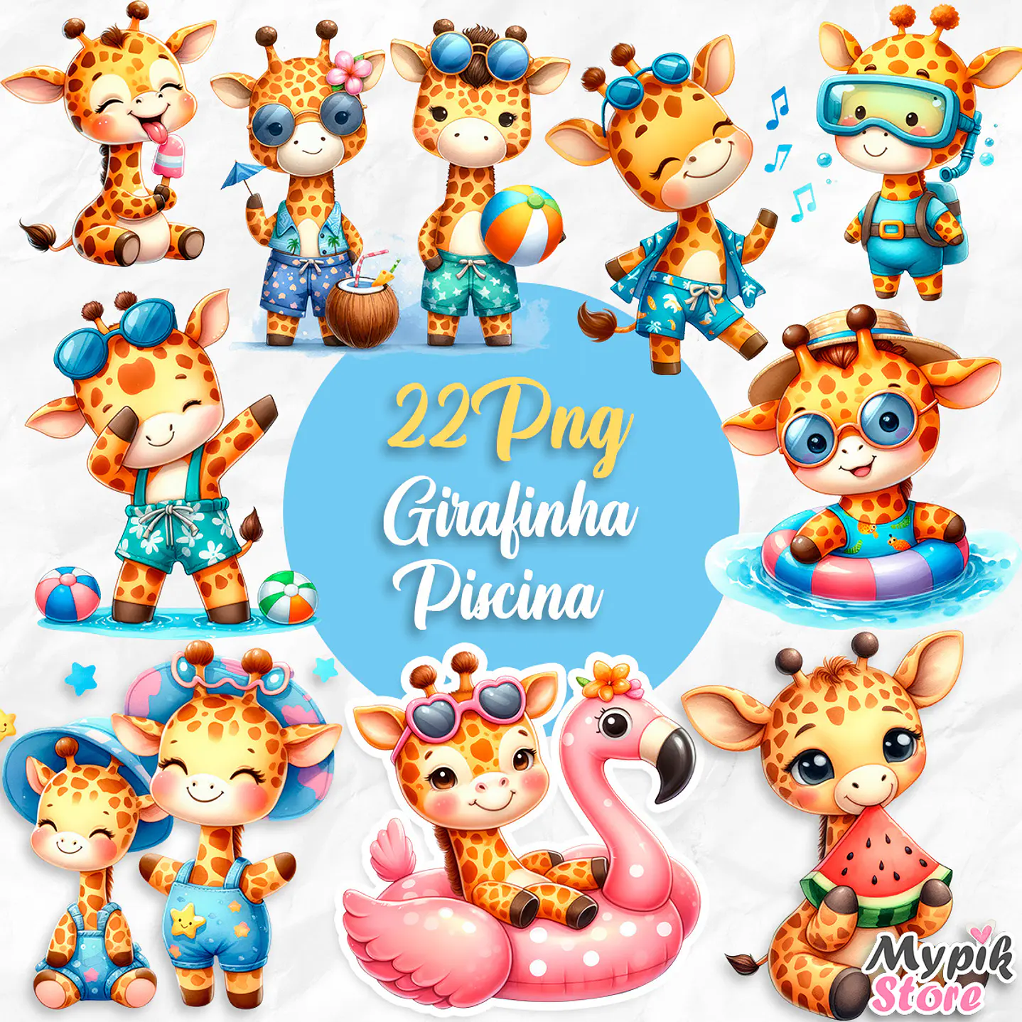 Kit Digital Girafinha Cute Piscina Imagens PNG 1