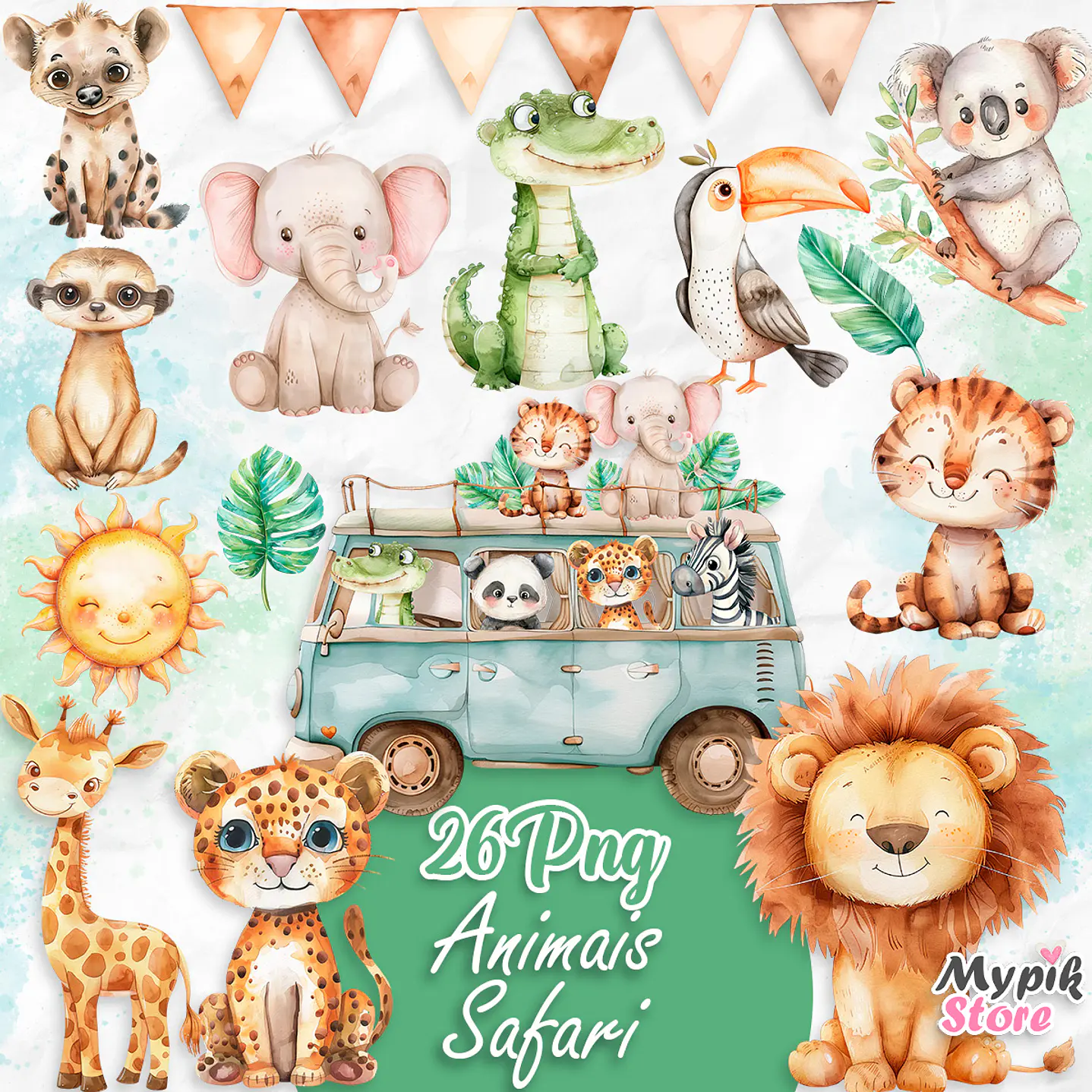Kit Digital Safari Aquarela Imagens Png 1