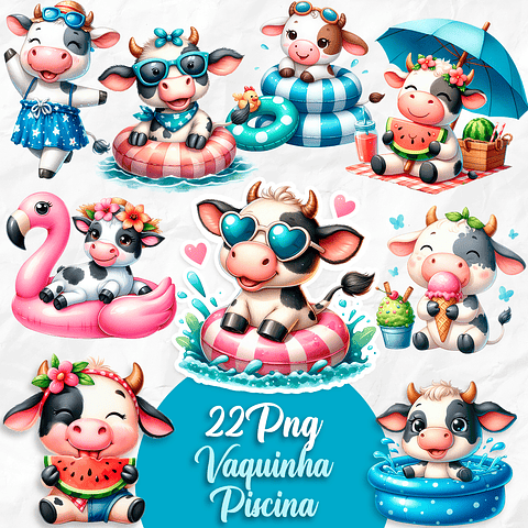  Kit Digital Vaquinha Cute Piscina Imagens Png