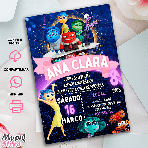 Convite Digital Divertida Mente 2 - Editável com Canva 