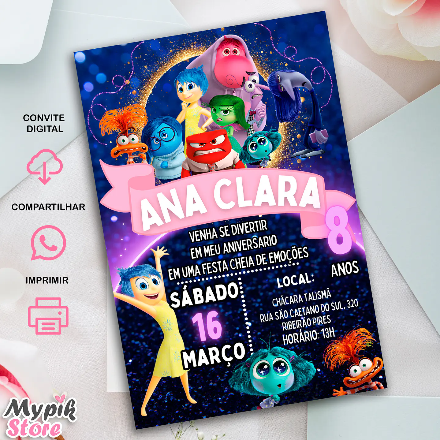 Convite Digital Divertida Mente 2 - Editável com Canva 1