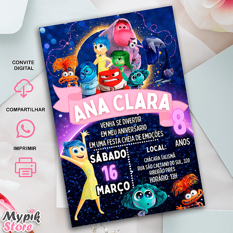 Convite Digital Divertida Mente 2 - Editável com Canva