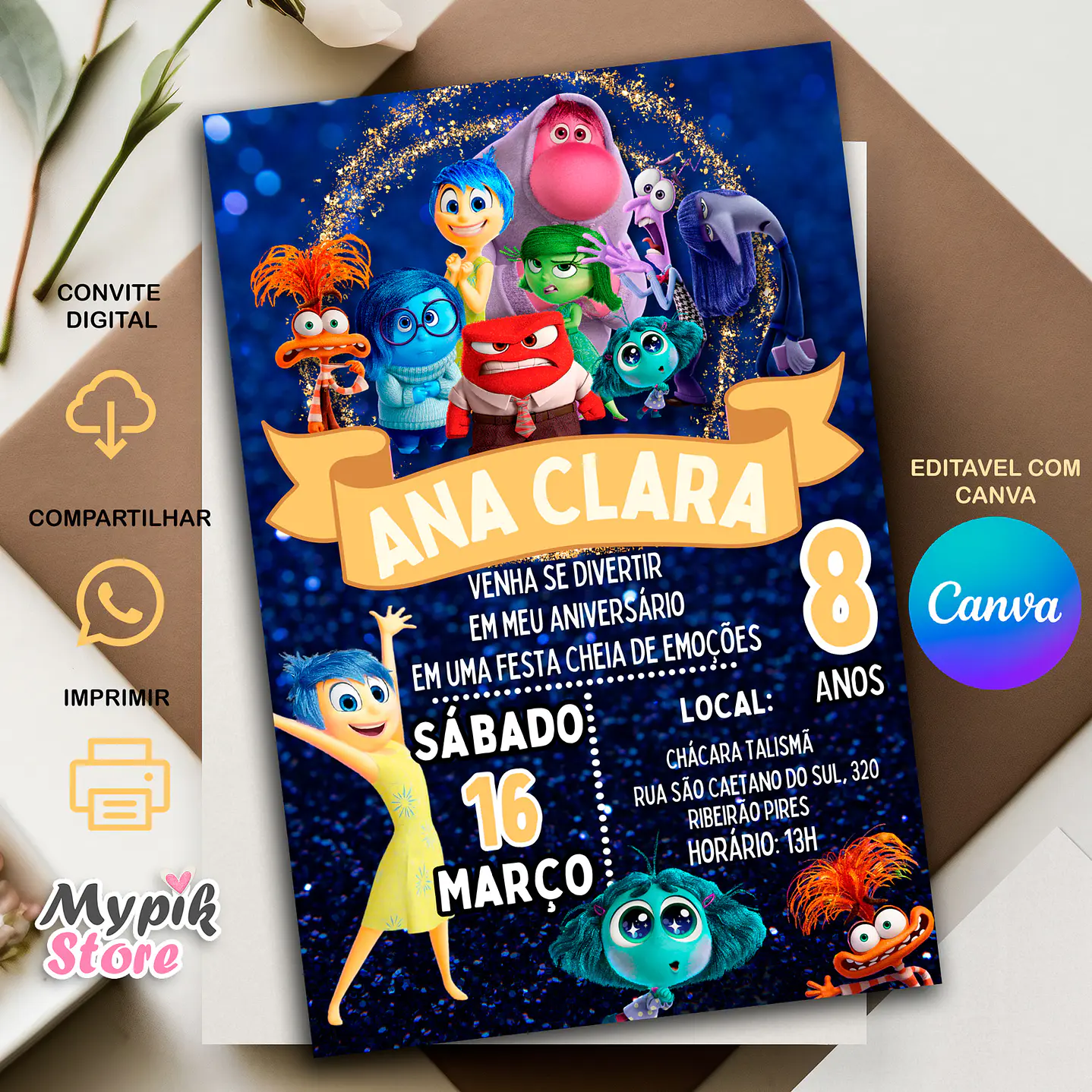 Convite Digital Divertida Mente 2 - Editável com Canva 1