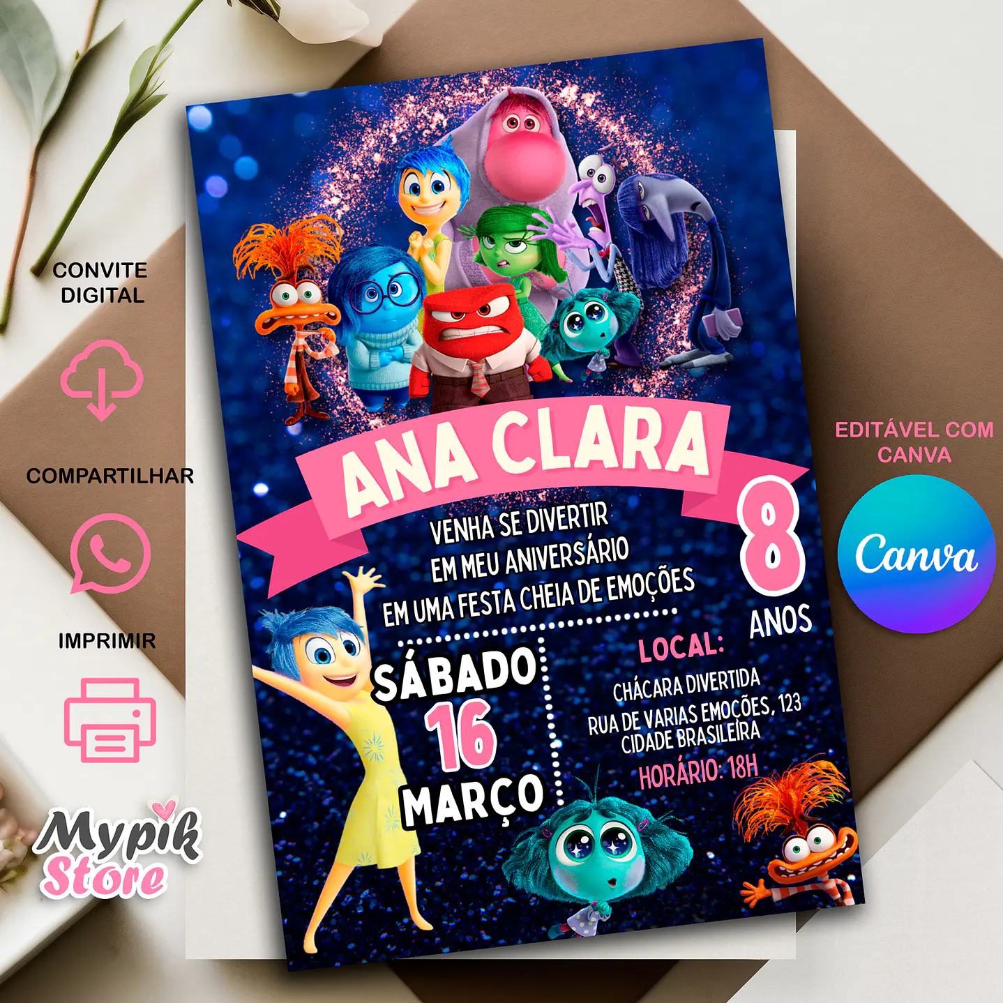 Convite Digital Divertida Mente 2 - Editável com Canva  1