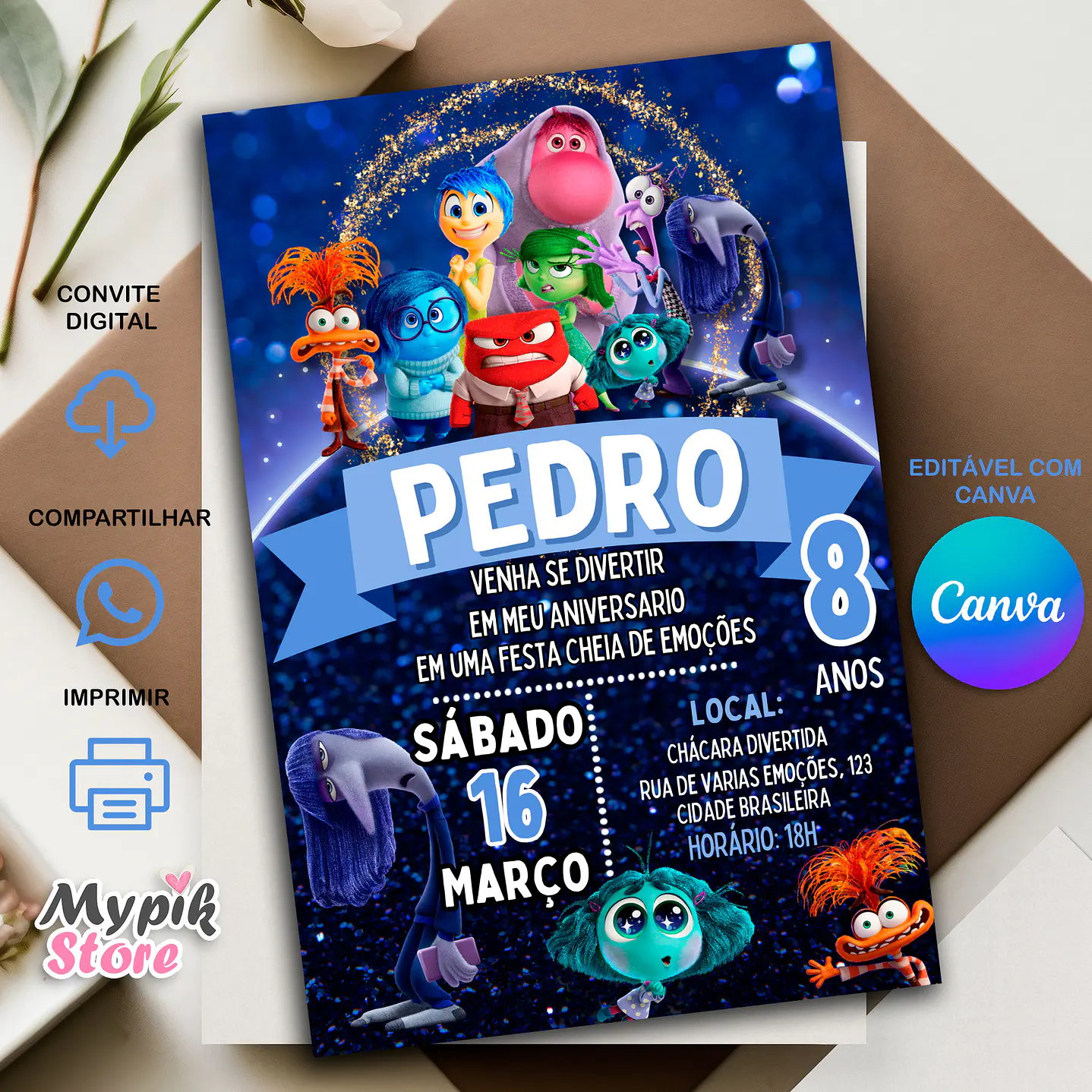 Convite Digital Divertida Mente 2 - Editável com Canva    1